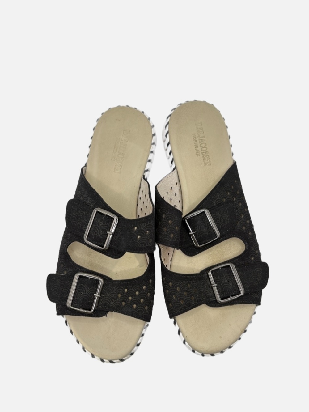 Ilse Jacobsen Tulip Perforated‎ Double-Strap Sandals Black White